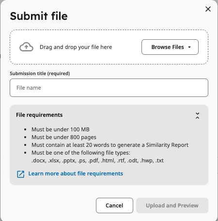 File upload options for a Standard Assignment